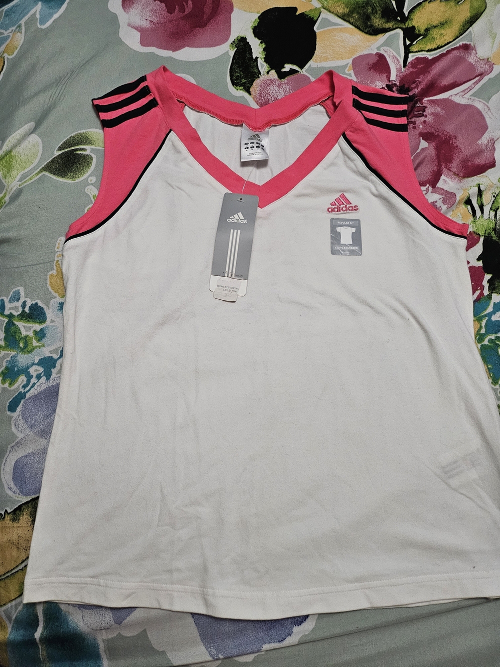 adidasWhite & Pink Sleeveless Athletic Tank